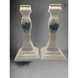 Vintage Blue Flower Candlestick Holders Japan Set of 2